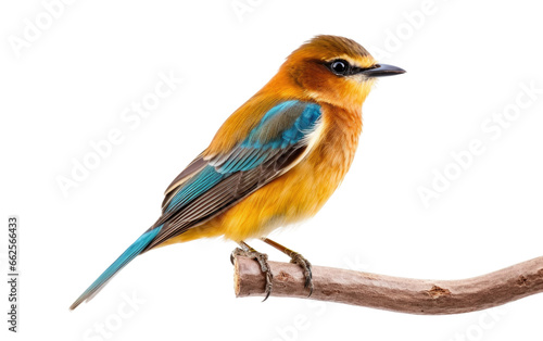 Cute Yellow Bird Perch Standing on Branch of Tree Isolated on Transparent Background PNG. © Haider