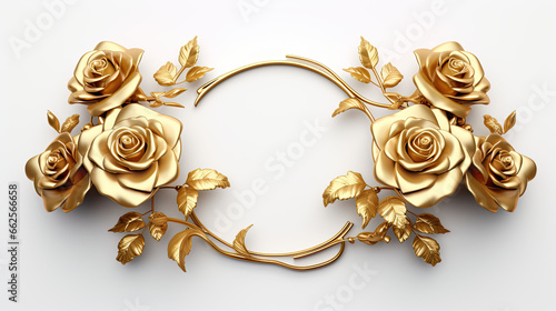 Fototapeta Naklejka Na Ścianę i Meble -  Golden roses frame isolated on white background.