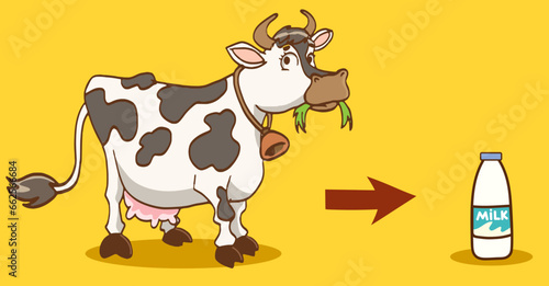 Vector illustration of cow making milk