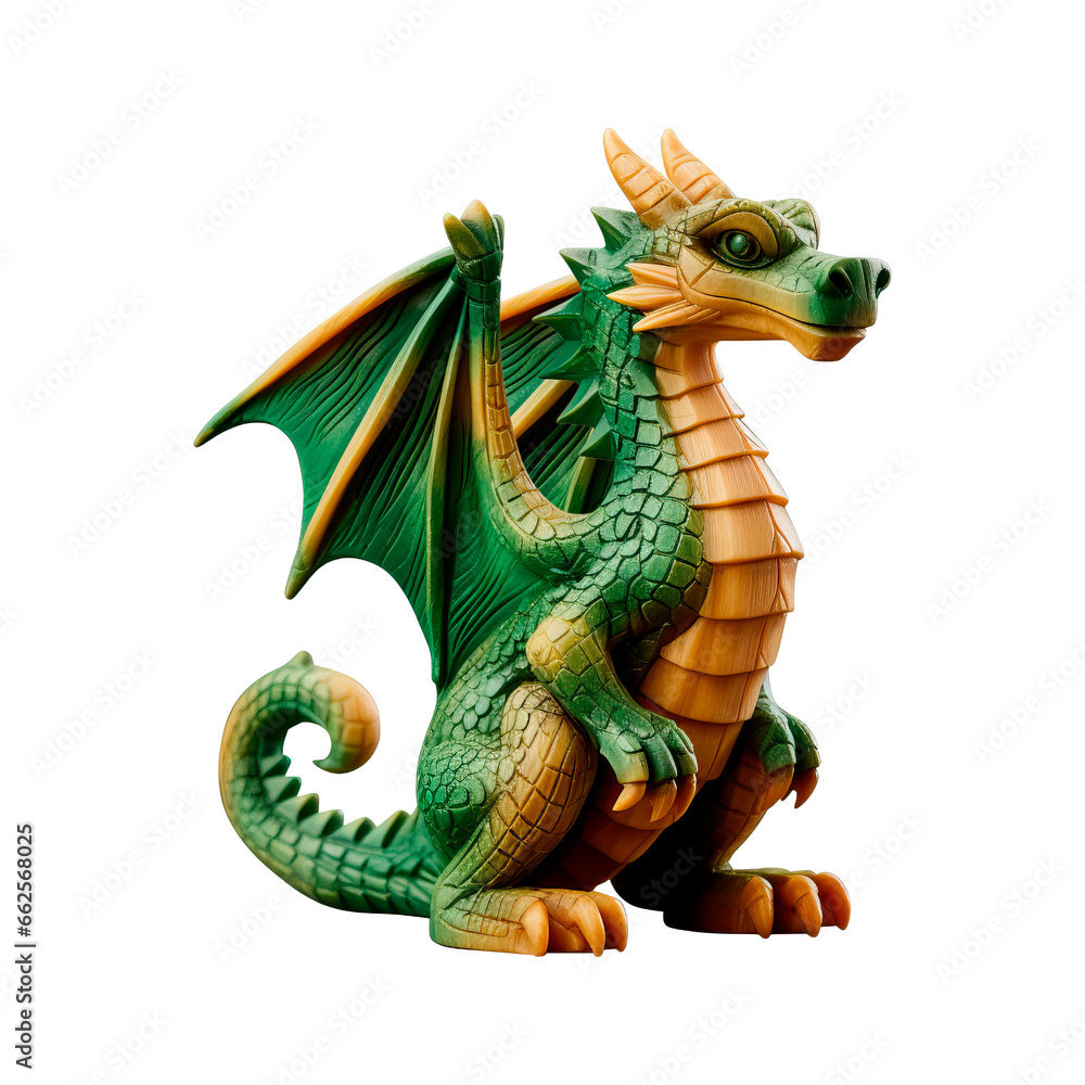 Green wooden dragon. Isolated on transparent background. 