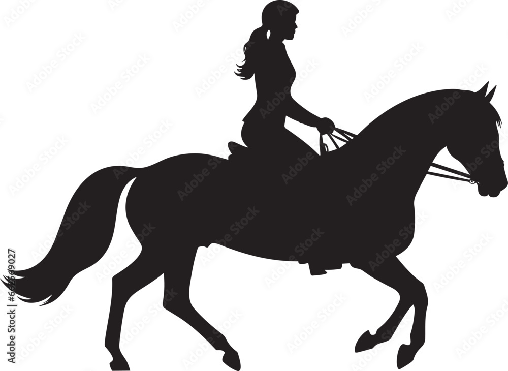 silhouette of a beautiful woman riding horse vector