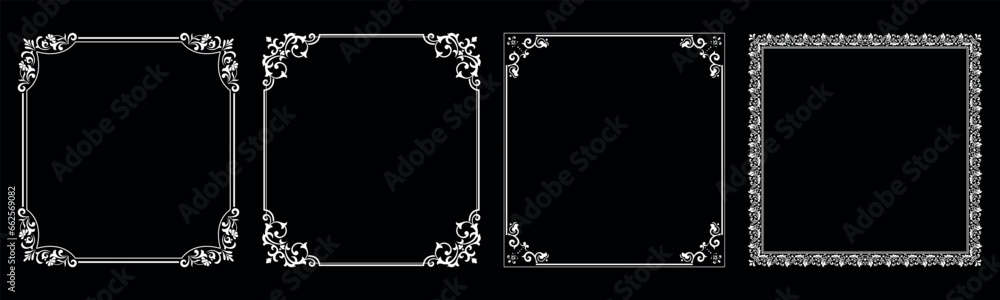 Set of decorative frames Elegant vector element for design in Eastern style, place for text. Floral black and white borders. Lace illustration for invitations and greeting cards.