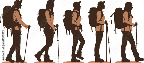 silhouettes of a trekking girl vector