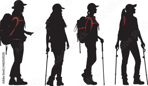 silhouettes of a trekking girl vector