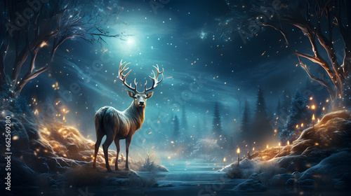 A reindeer in the jungle at winter night © May Thawtar