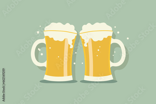 two beer mugs cheers copy space vector illustration