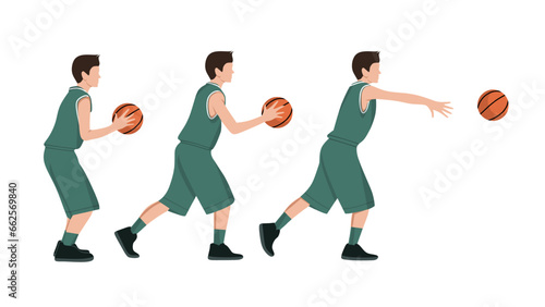 Vector illustration of basketball player passing,skill,collection isolated on white background