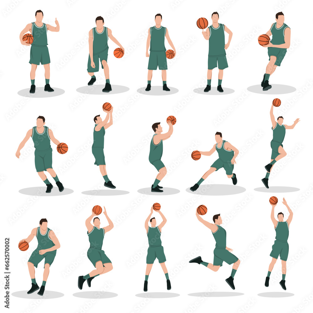 Vector illustration of 15 basketball player passing,shooting,skill,collection,set isolated on white background Vector illustration of 15 basketball player passing,shooting,skill,collection,set isolated on white background