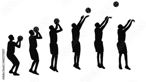 Vector illustration of basketball player passing,shooting,skill,collection,set isolated on white background