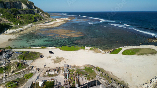 Aerial view of Melasti Ungasan Beach and Shipwreck in Bali photo