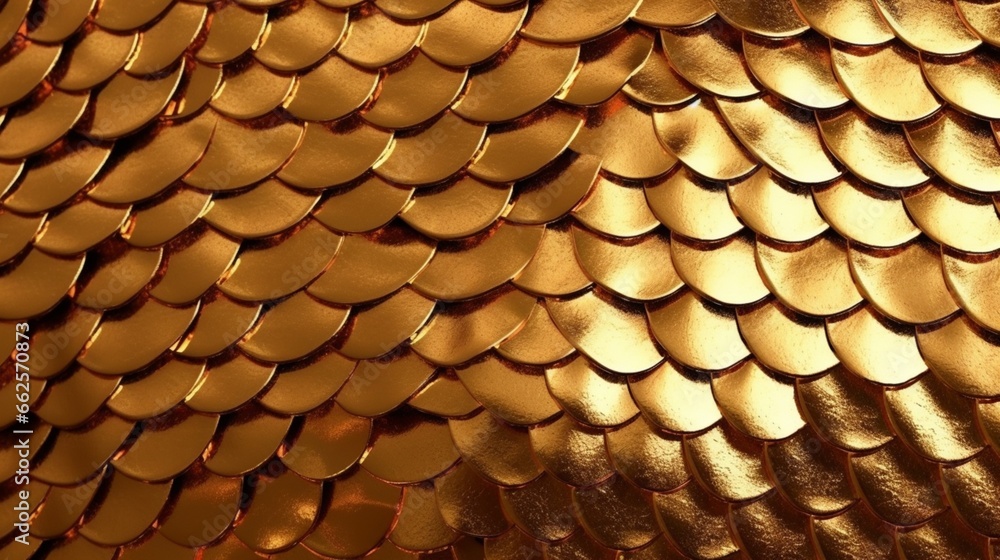 Golden metal texture of dragon or snake scales.Generative AI Golden metal texture of dragon or snake scales.Generative AI