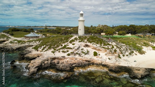 Aerial view of Bathurst Lighthouse in Rottnest Island, Australia