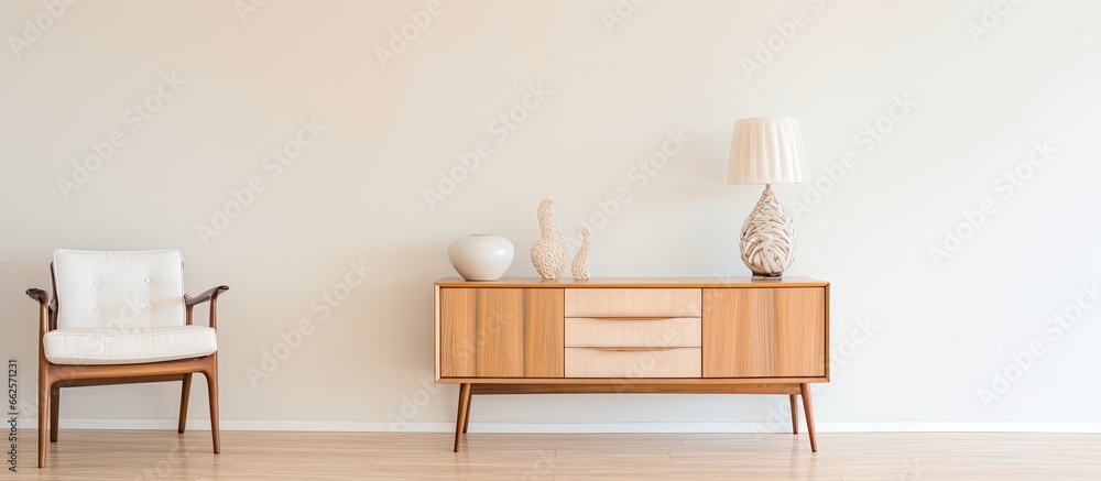 Luxury apartment in Australia with renovated sideboard buffet chair and lamp With copyspace for text Luxury apartment in Australia with renovated sideboard buffet chair and lamp With copyspace for text