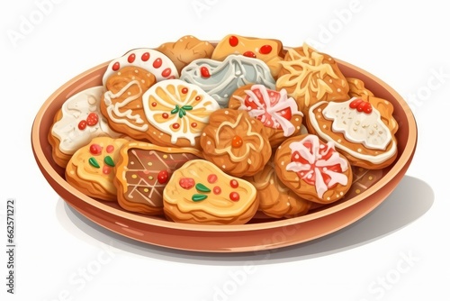 Gingerbread Christmas Cookies Platter Cookie  cartoon style  on white background. AI generated
