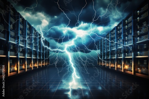 data center network with splashing dark sky background, powerful internet technology concept