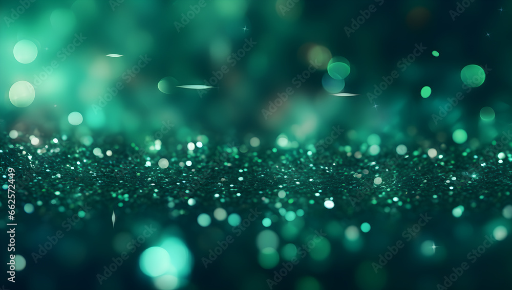 3D render Forest green abstract glitter sparkler background. de-focused wallpaper for template. presentation. copy text space.