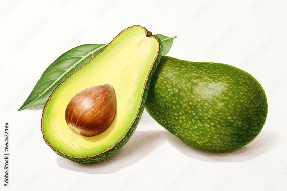 avacado on white background, Generative AI