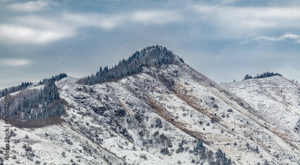 snow covered mountains in winter