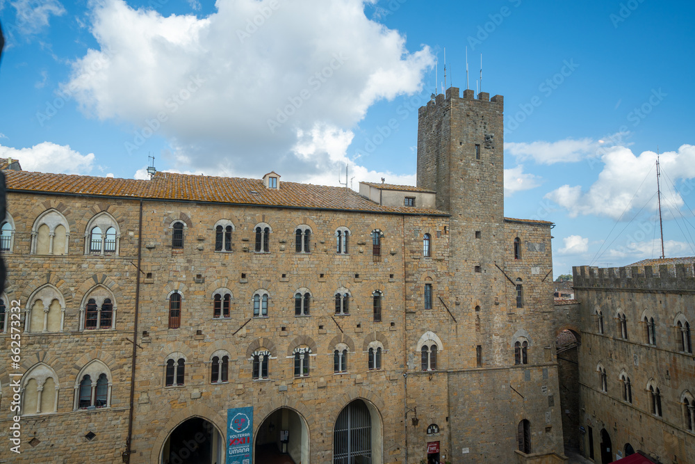 Volterra, Italy - October 14, 223: Aerial view of Priori Square