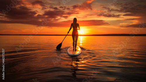 Woman sup board sunset © Cedar