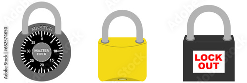 Lock icon collection. Locked and unlocked black line icon set. Flat security symbol. Vector illustration.