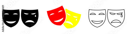 Masquerade vector icon on white background. Comic and tragic mask icon