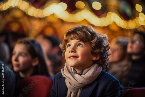 Little boy looks with interest to the scene in theatre  © fotogurmespb