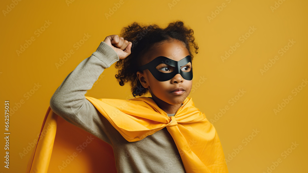 portrait of girl wearing mask isolated on yellow background portrait of girl wearing mask isolated on yellow background