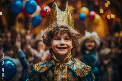 A child attending a theater-themed birthday party complete with costumes and mini performances 