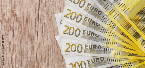 50 100, 200 and 500 euros bills currency banknotes as finance background. European paper money backdrop photo