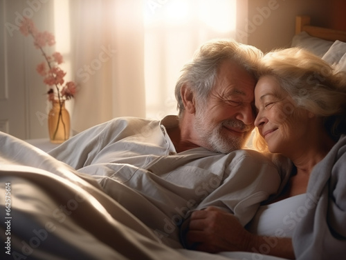 Elderly couple spend time together. Joyful nice elderly couple smiling
