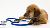 聴診器で診察をける犬