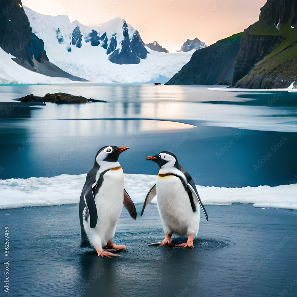 two penguins on ice