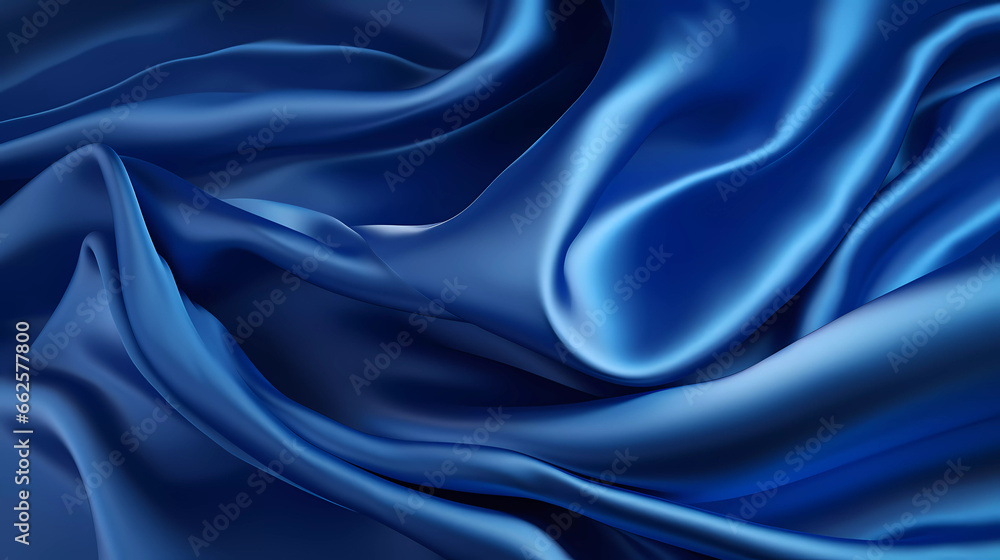 Fototapeta premium Royal blue silk satin background. Abstract background for luxury cloth or liquid wave or wavy folds. Beautiful soft wavy folds on shiny fabric.