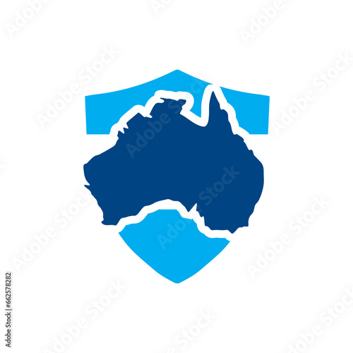 this is a logo that depicts Australia on a shield in blue color