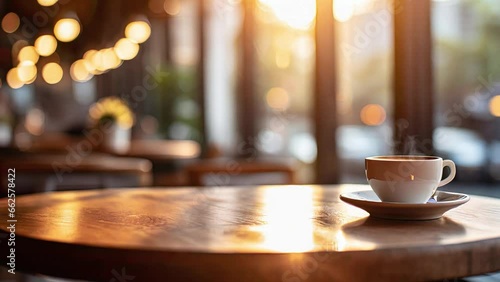 A freshly made cafe au lait is placed on a table in a coffee shop. Generative AI

