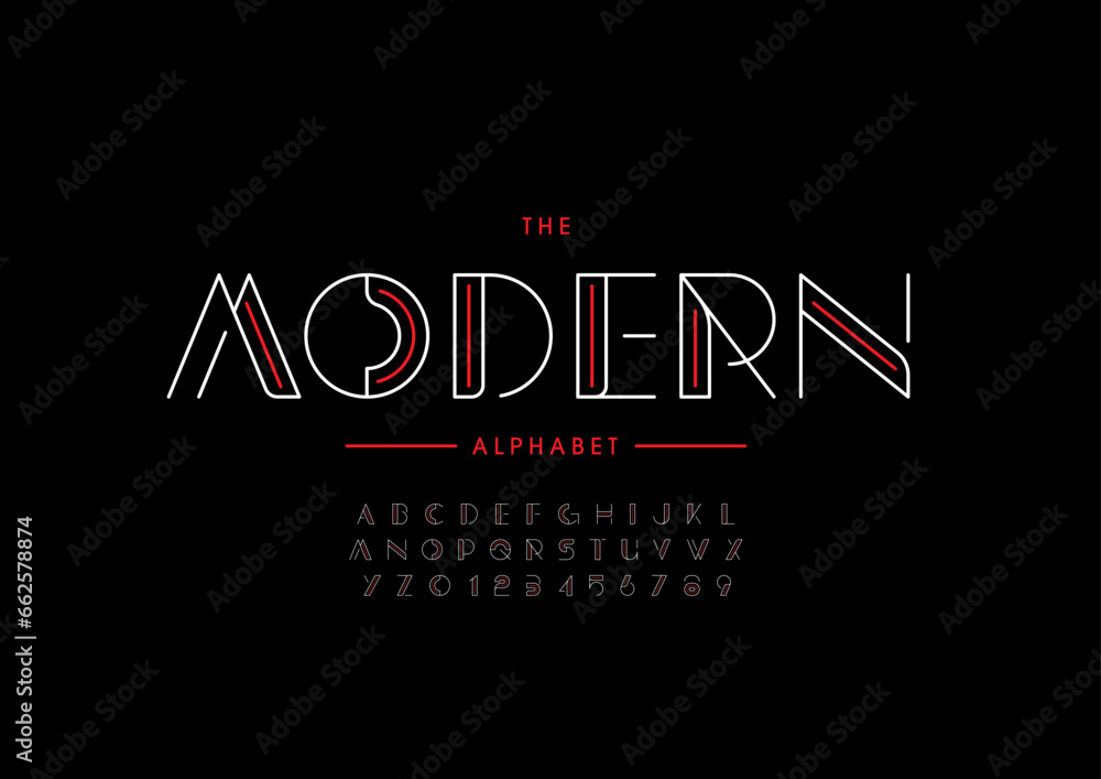 Vector of stylized modern font and alphabet