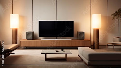 Modern Living Room TV Wall High Quality Speaker Brown White Warm Lighting London's