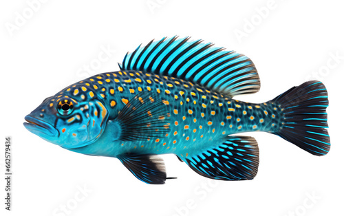 Blue an Electric Jack Dempsey Fish Isolated on Transparent Background PNG.