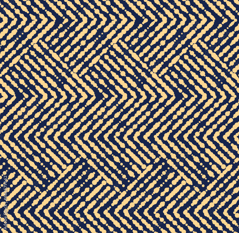 Abstract geometric pattern with stripes, lines. Seamless vector background. Gold and dark blue ornament. Simple lattice graphic design
