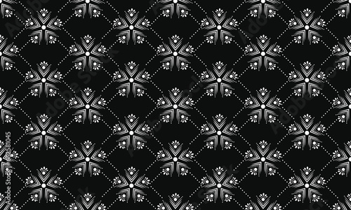 Decorative Thai floral design combined with an abstract geometric seamless pattern