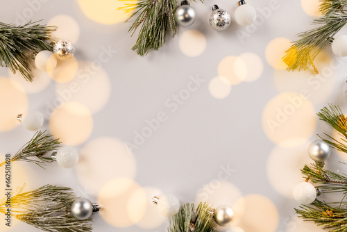 Christmas baubles decorations with copy space on white background