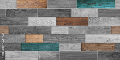 Wallpaper Mural Seamless Vintage brown and grey green tone colorful tiled wall and floor art wood pattern. Torontodigital.ca