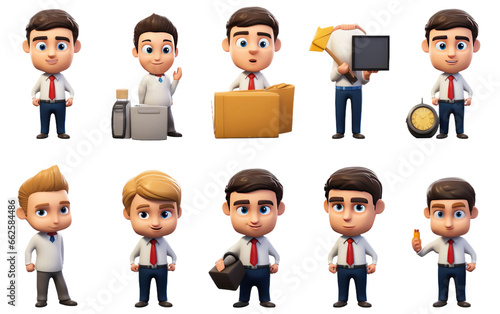 Different Stunning Business Icons 3D Cartoon Style Isolated on Transparent Background PNG.