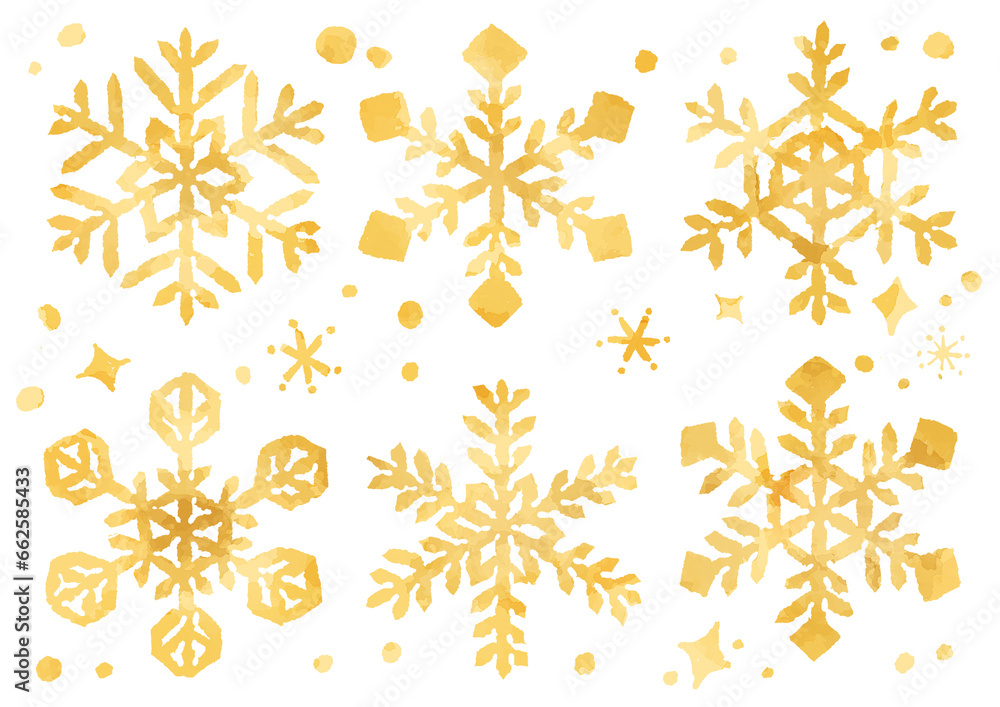 金色の雪の結晶のイラスト 手描き 金色の雪の結晶のイラスト 手描き