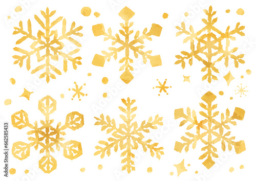 金色の雪の結晶のイラスト 手描き