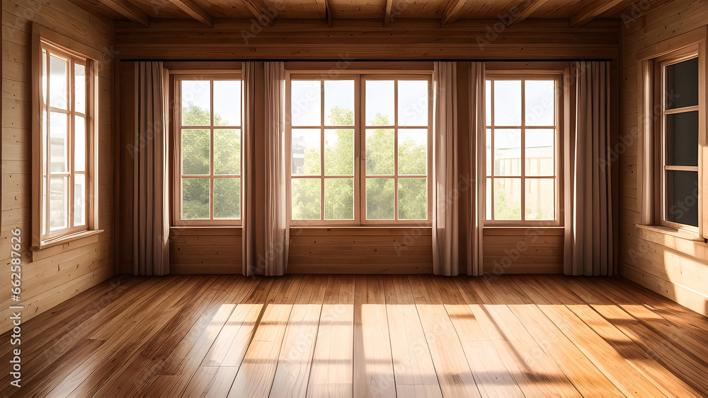 Empty wooden room with window generated by AI Empty wooden room with window generated by AI