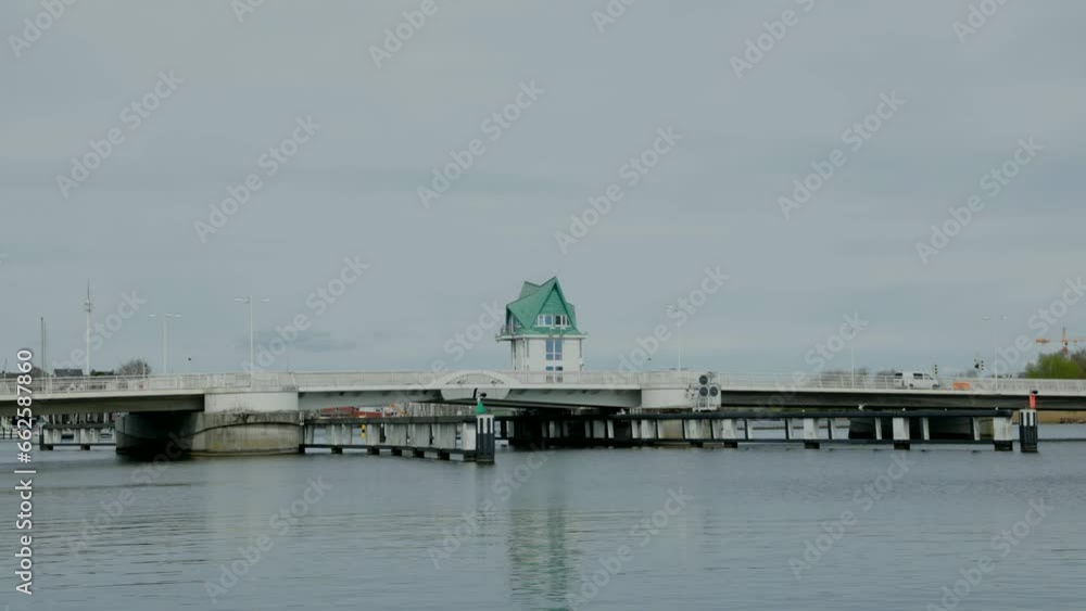 Time-lapse photography, bascule bridge Kappeln is opened and closed, Schlei, Schleswig-Holstein, Germany, Europe Time-lapse photography, bascule bridge Kappeln is opened and closed, Schlei, Schleswig-Holstein, Germany, Europe