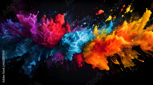 Colorful abstract oil paints explosion on black