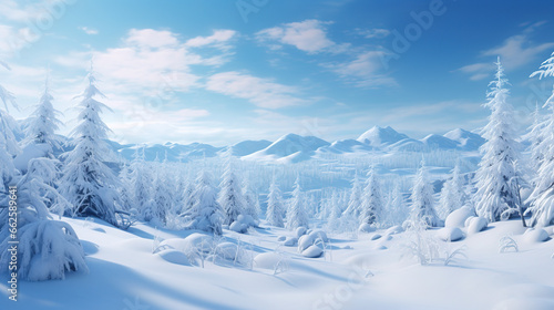 Winter paradise where mystical snowfall creates an enchanting and dreamlike landscape © IonelV